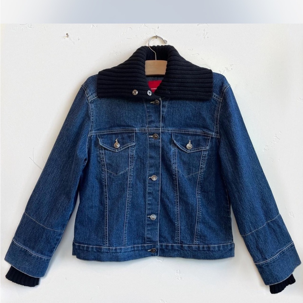 Denim Jacket with Black Ribbed Collar
